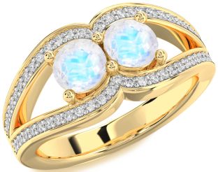 Diamond Moonstone Gold Round Two Stone Ring