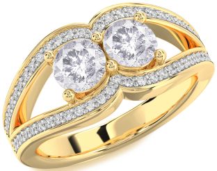 Salt & Pepper Diamond Gold Round Two Stone Ring