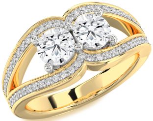 Diamond White Yellow Gold Round Two Stone Ring