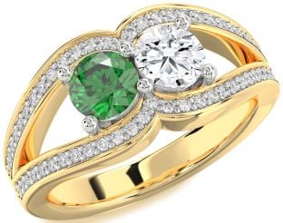 Diamond White Yellow Gold Round Two Stone Promise Ring
