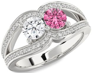 Diamond Silver Round Two Stone Promise Ring