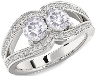 Salt & Pepper Diamond Silver Round Two Stone Ring