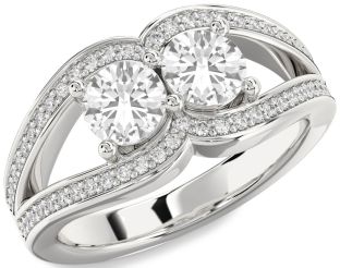Diamond White Sapphire Silver Round Two Stone Ring