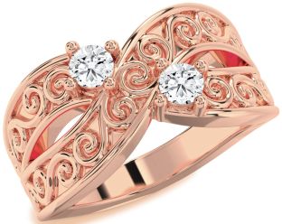 Diamond Rose Gold Infinity Knot Round Two Stone Ring