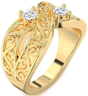 Diamond Gold Infinity Knot Round Two Stone Ring