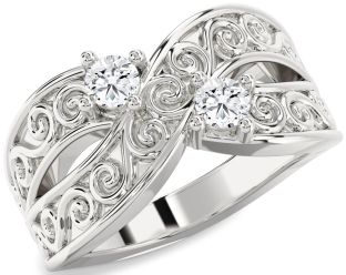 Diamond White Gold Infinity Knot Round Two Stone Ring