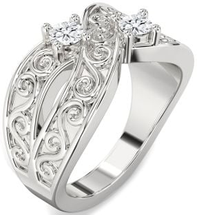 Diamond White Gold Infinity Knot Round Two Stone Ring