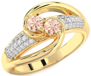 Diamond Morganite Gold Silver Round Two Stone Ring