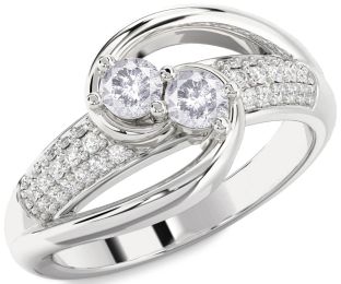 Salt & Pepper Diamond Silver Round Two Stone Ring