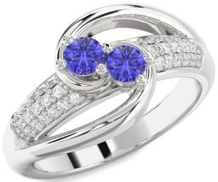 Diamond Tanzanite Silver Round Two Stone Ring