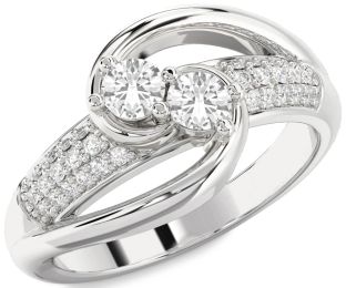 Diamond White Sapphire Silver Round Two Stone Ring