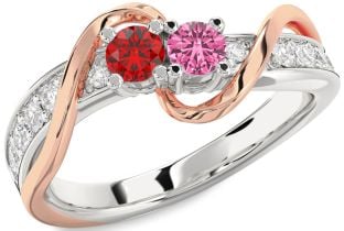 Diamond White Rose Gold Round Two Stone Promise Ring