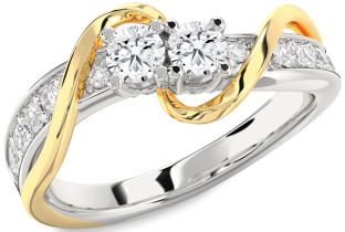 Diamond Silver & 10K gold Round Two Stone Ring