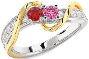 Diamond Silver & 10K gold Round Two Stone Promise Ring