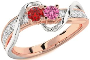 Diamond Platinum & Rose Gold Round Two Stone Promise Ring