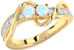 Diamond Moonstone Gold Round Two Stone Ring