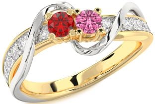 Diamond Platinum & Yellow Gold Round Two Stone Promise Ring