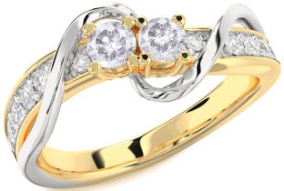 Salt & Pepper Diamond Gold Silver Round Two Stone Ring