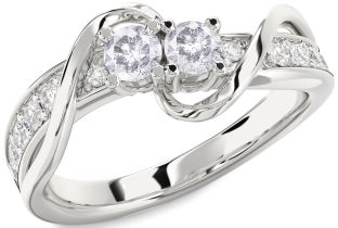 Salt & Pepper Diamond Silver Round Two Stone Ring