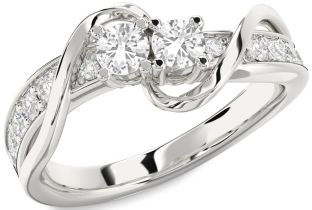 Diamond White Sapphire Silver Round Two Stone Ring