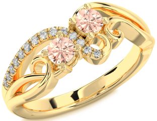 Diamond Morganite Gold Round Two Stone Ring