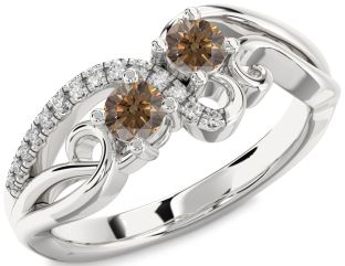 Chocolate Brown Diamond Silver Round Two Stone Ring