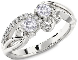 Salt & Pepper Diamond Silver Round Two Stone Ring