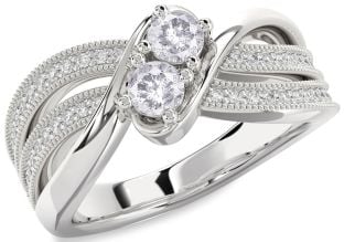Salt & Pepper Diamond Silver Round Two Stone Ring