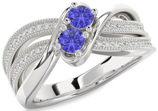 Diamond Tanzanite Silver Round Two Stone Ring