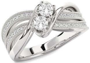 Diamond White Sapphire Silver Round Two Stone Ring