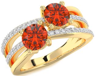 Diamond Fire Opal Gold Round Two Stone Ring