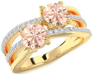 Diamond Morganite Gold Round Two Stone Ring