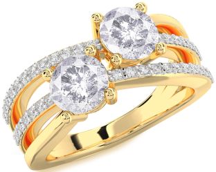 Salt & Pepper Diamond Gold Round Two Stone Ring