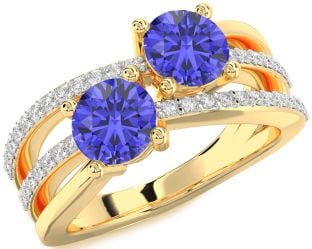 Diamond Tanzanite Gold Round Two Stone Ring