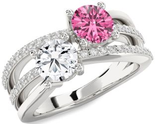 Diamond Silver Round Two Stone Promise Ring