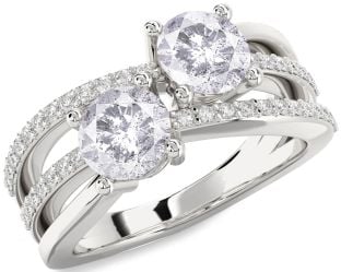 Salt & Pepper Diamond Silver Round Two Stone Ring
