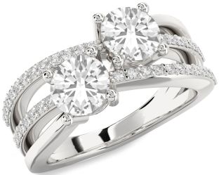 Diamond White Sapphire Silver Round Two Stone Ring