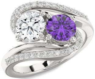 Diamond Silver Round Two Stone Promise Ring