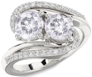 Salt & Pepper Diamond Silver Round Two Stone Ring