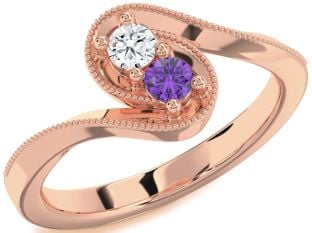 Rose Gold Silver Round Two Stone Promise Ring