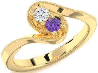 Gold Silver Round Two Stone Promise Ring