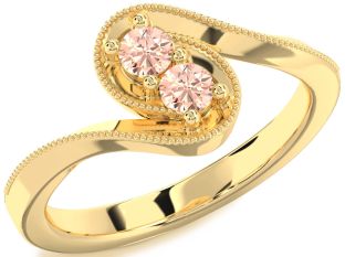 Morganite Gold Silver Round Two Stone Ring