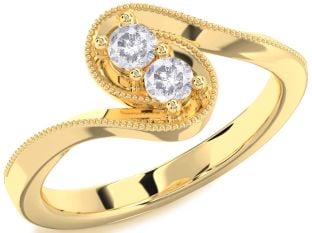 Salt & Pepper Diamond Gold Silver Round Two Stone Ring