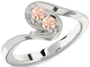 Morganite Silver Round Two Stone Ring