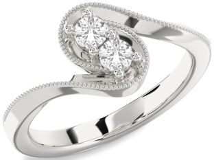 White Sapphire Silver Round Two Stone Ring