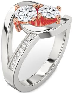 Diamond Silver & 10K Rose Gold Round Two Stone Ring