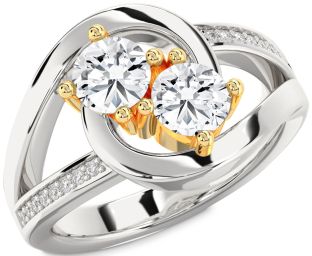 Diamond Silver & 10K gold Round Two Stone Ring