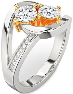 Diamond Silver & 10K gold Round Two Stone Ring
