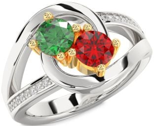 Diamond White Yellow Gold Round Two Stone Promise Ring