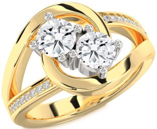 Diamond White Yellow Gold Round Two Stone Ring